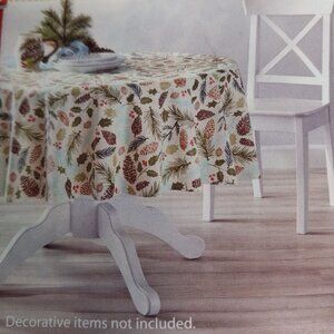Holiday Time Vinyl Round Tablecloth 70" Diameter Pinecone Foliage Design NEW